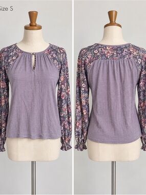 gimmicks by BKE Lavender Purple Floral Yoke Long Sleeve Top